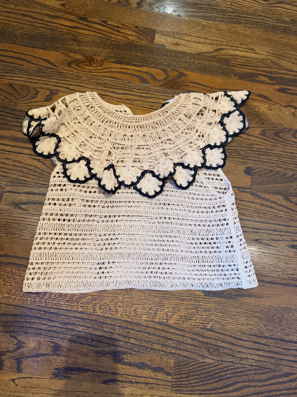 Zara Cream Crochet Top with Navy Trim